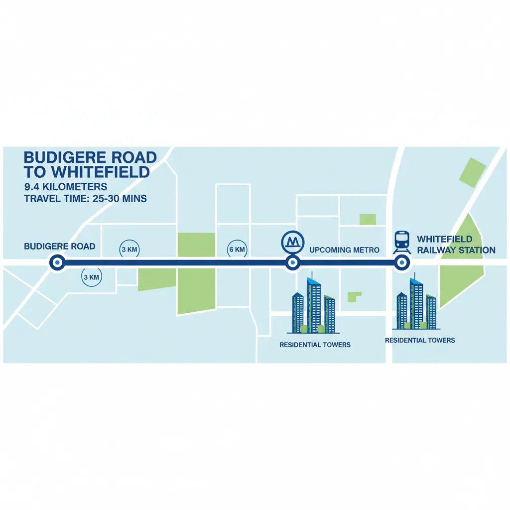 How Far is Budigere Road from Whitefield Railway Station | Brigade Golden Heights How Far is Budigere Road from Whitefield Railway Station - Brigade Golden Heights, Old Madras Road, East Bangalore